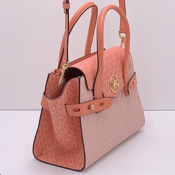 Michael Kors Carmen Medium Color-Block Logo Satchel Crossbody Sherbert Multi - Picture 15 of 16